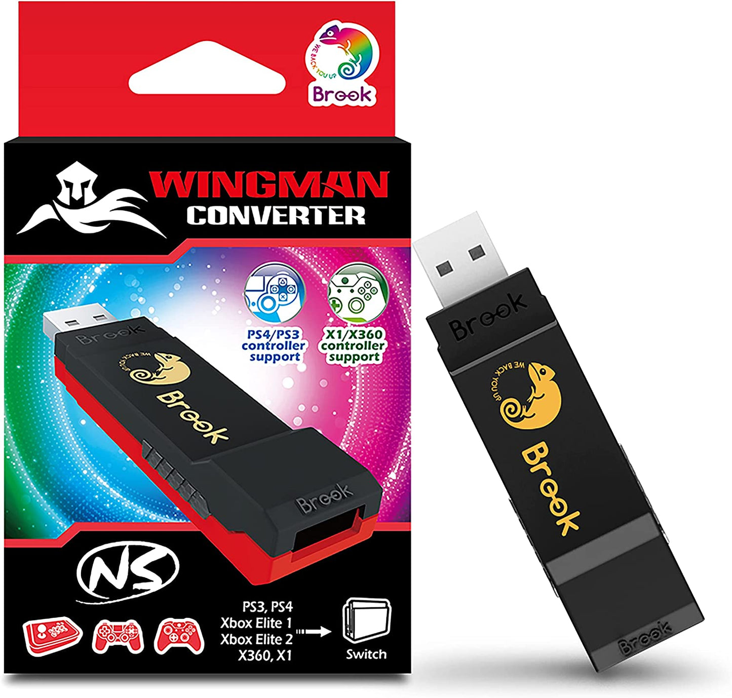 Brook Wingman NS Converter- Support Xbox Series X/S/One/360, PS5/PS4/PS3, Xbox Elite 1/2, Switch Pro Controllers on Switch and PC(X-Input) Console